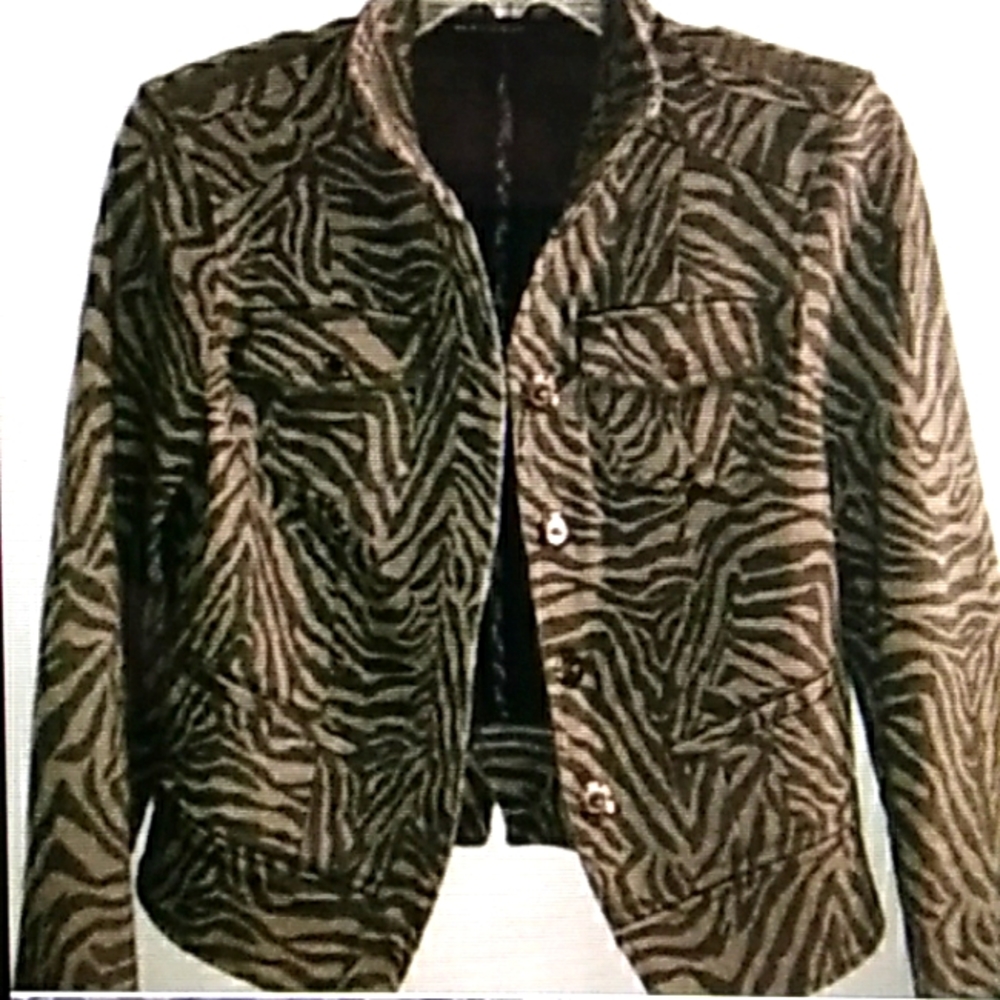 White House Black Market Brown and Black Zebra-Print Jean Jacket